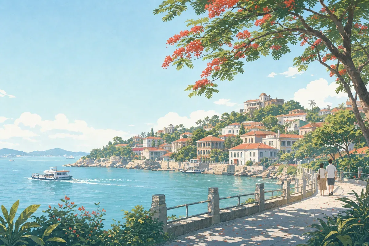 厦门海岛与滨海步道旅行插画