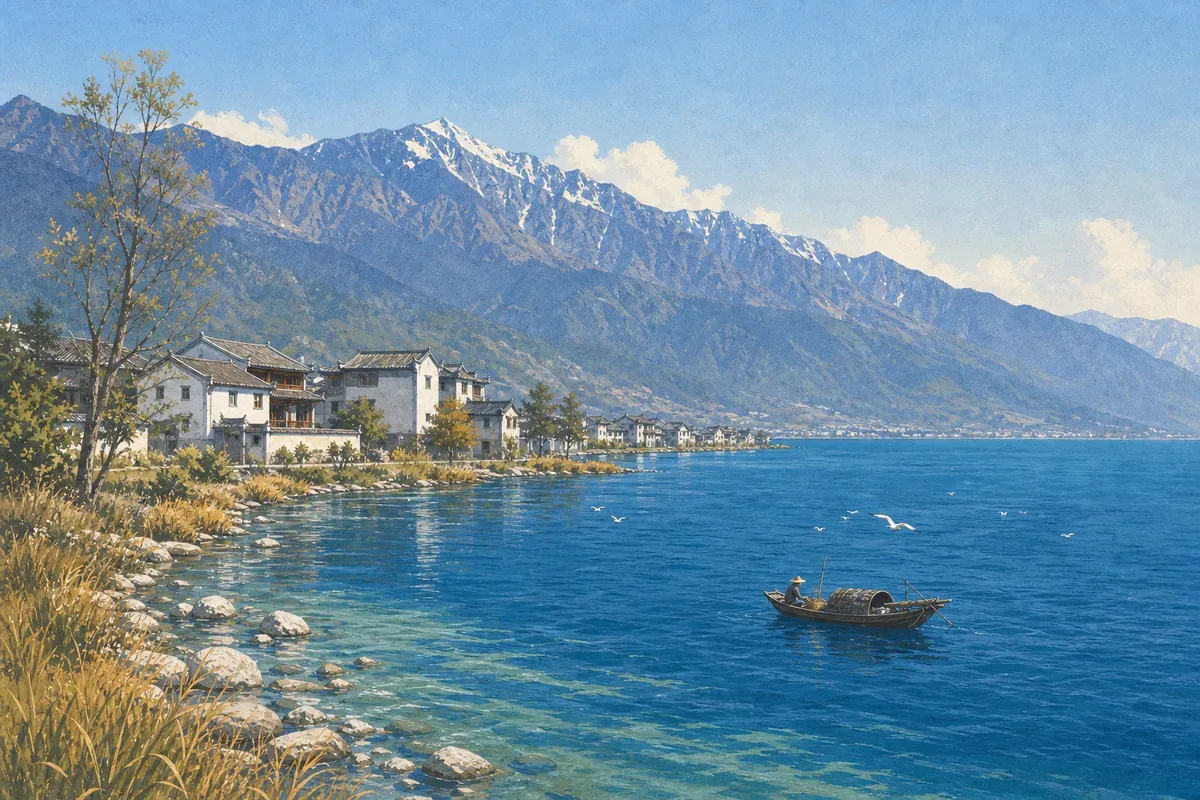 大理苍山洱海旅行插画
